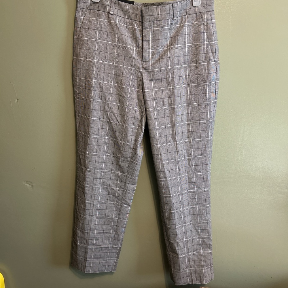 Grey Plaid Shimmer Dress Pants